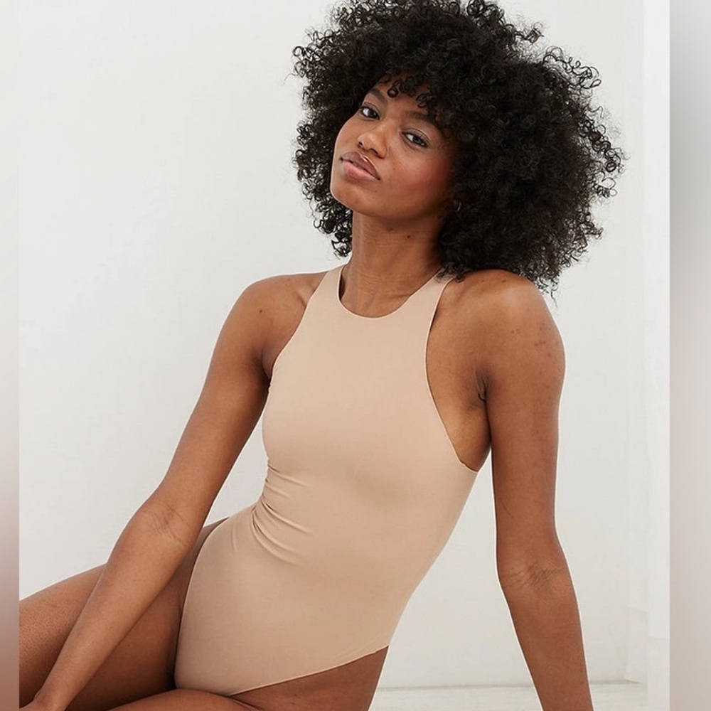 Aerie Smootheez Nude Tan High Neck Bodysuit